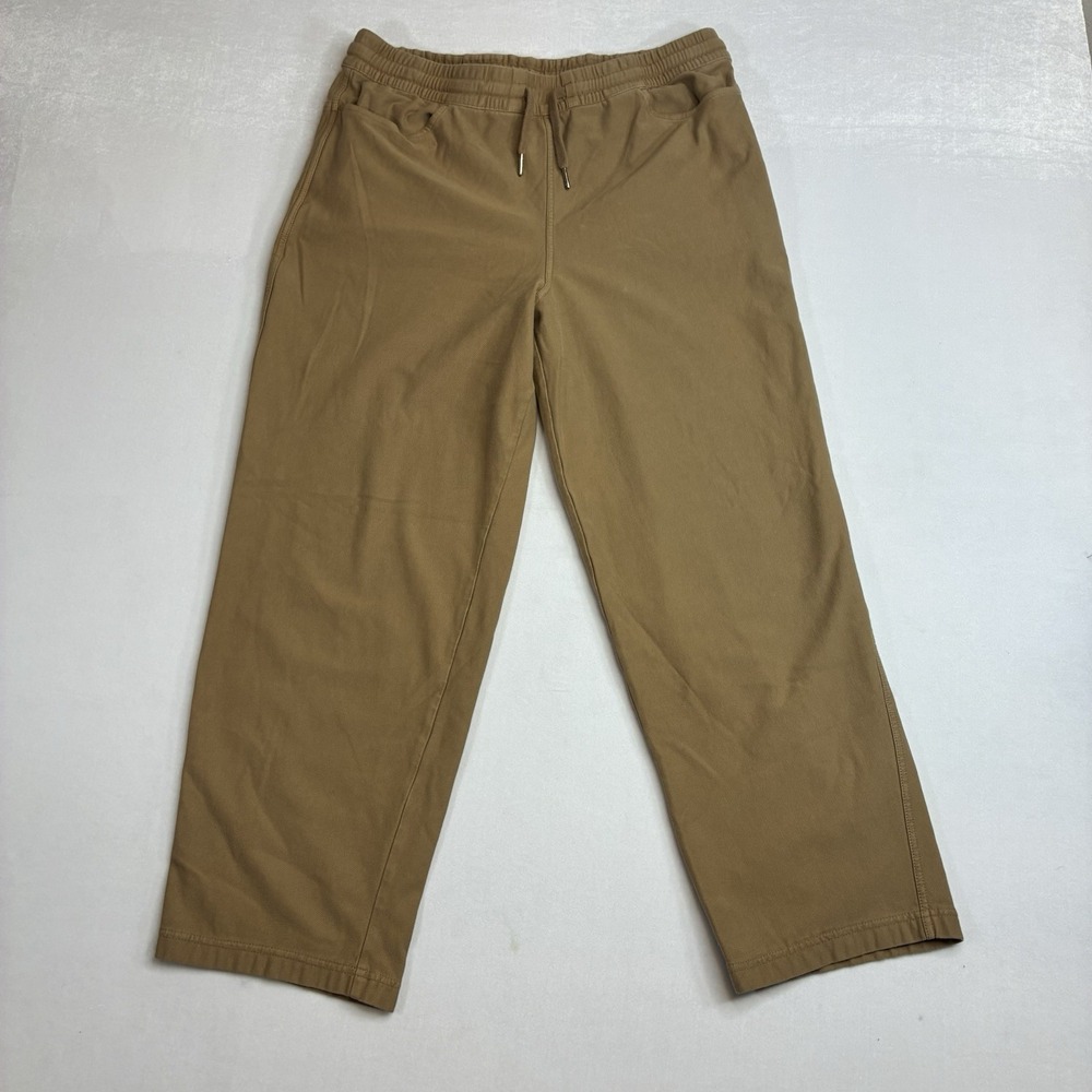 Athleta Straight Leg Pants Women L Tan Elastic Drawstring Waist Utility Casual
